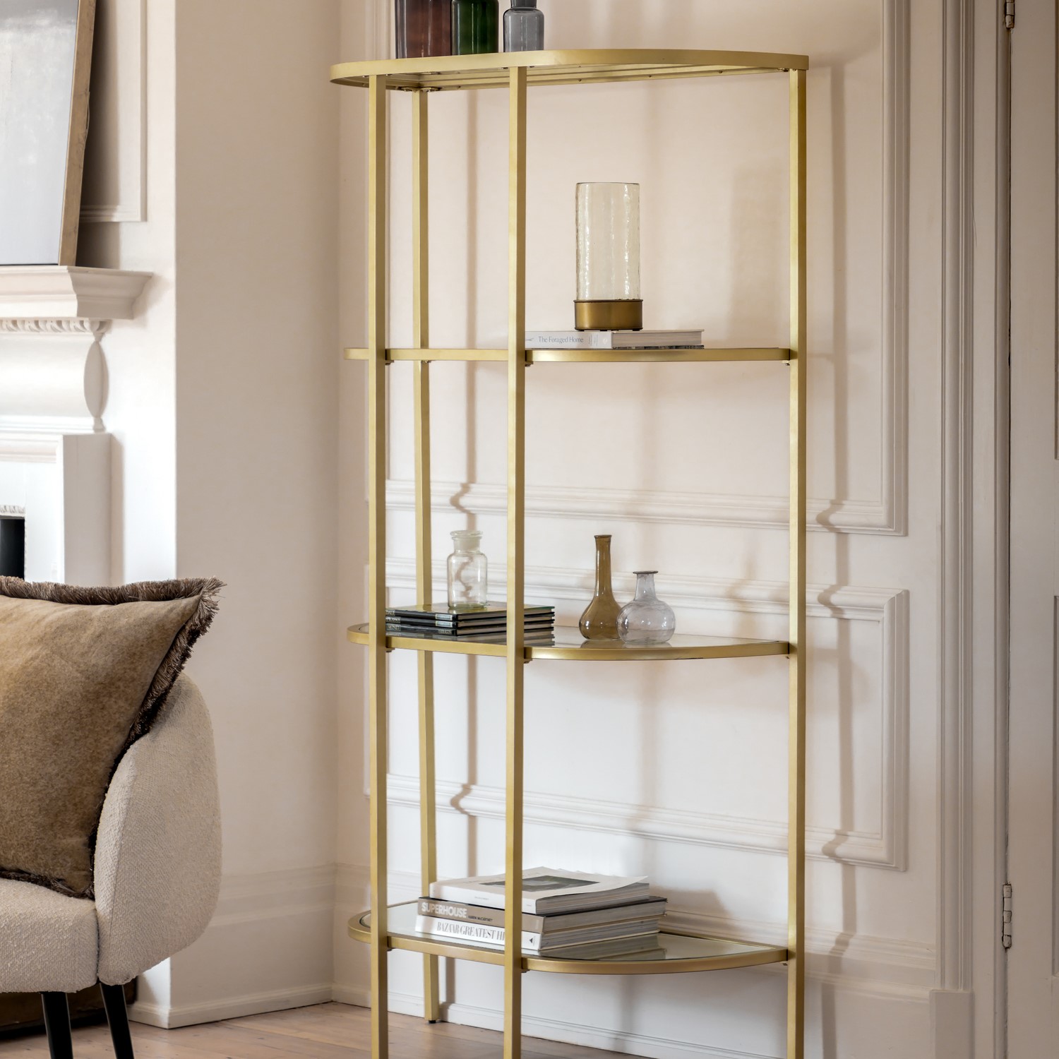 Read more about Hudson glass bookcase in champagne caspian house